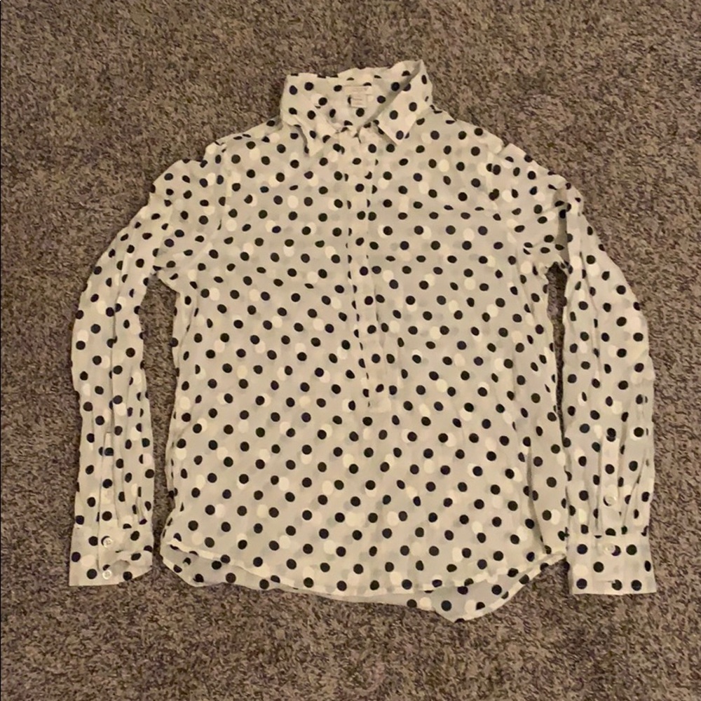 J Crew Factory XS Black White Polka Dot Shirt